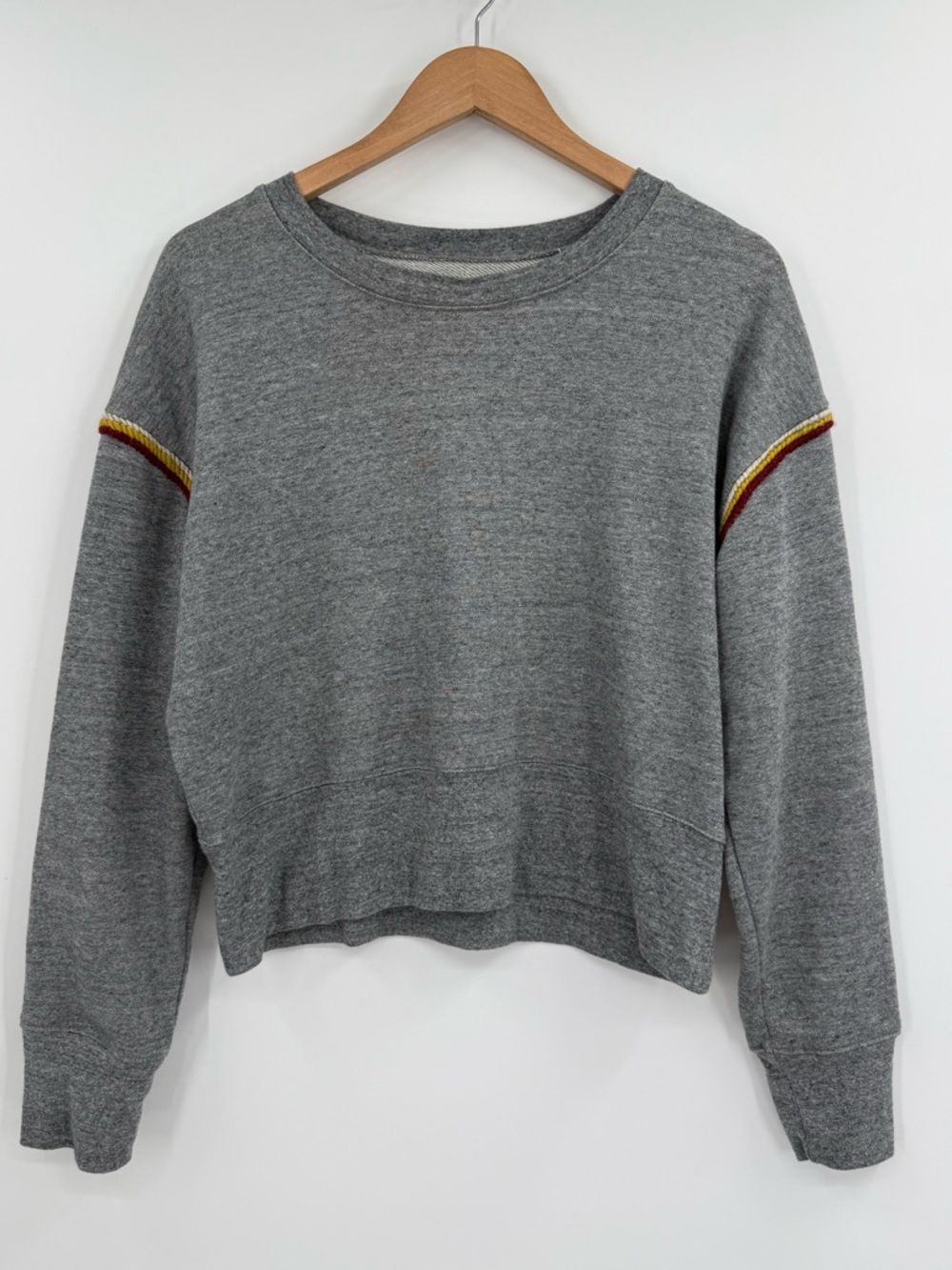 Madewell mile(s) Embroidered-Trim Crop Sweatshirt | Heather Ash | XL